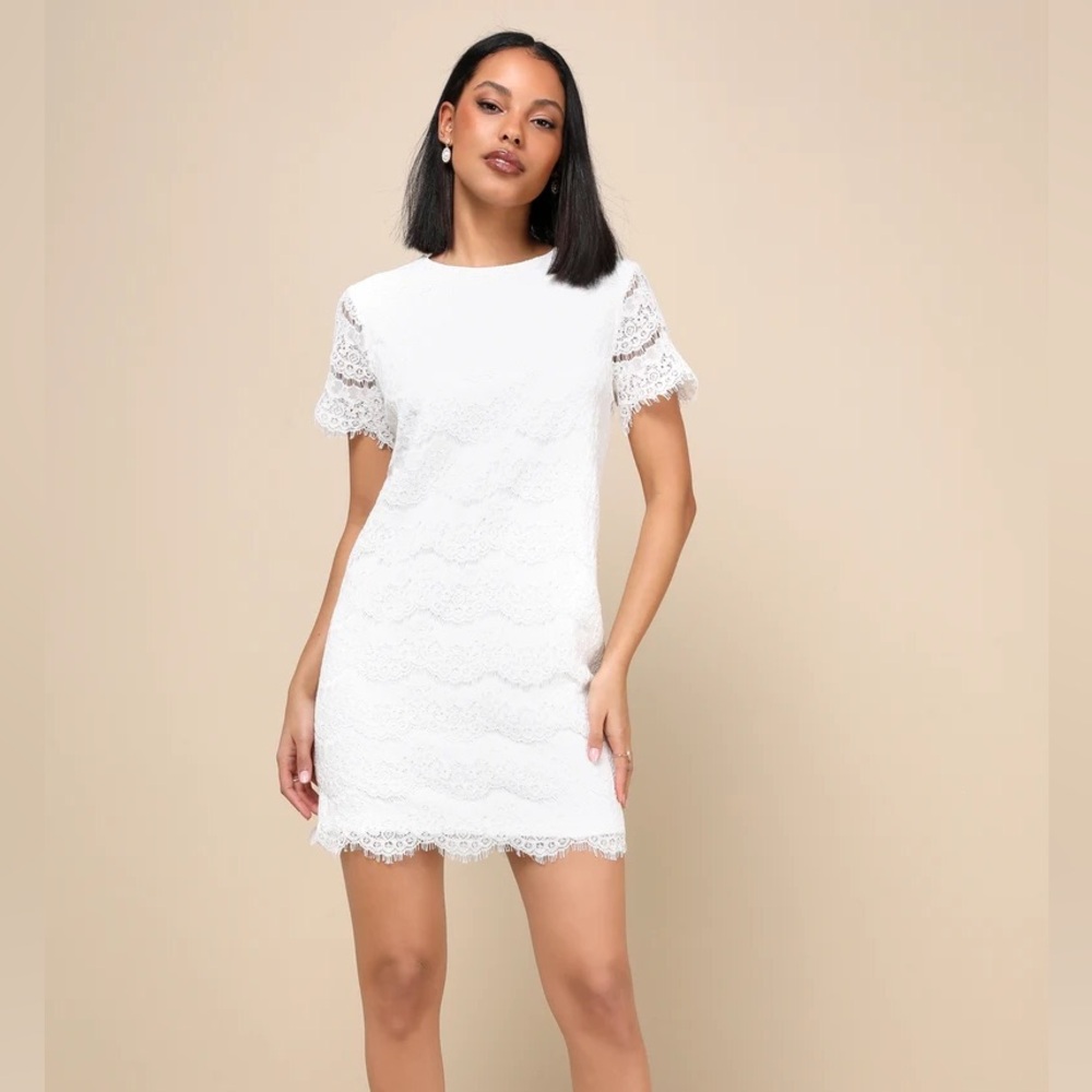 NWT Lulus White Eyelash Lace Shift Dress size small Graduation Bride
